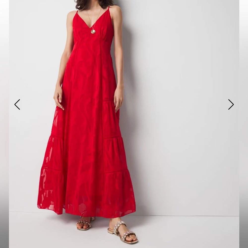 NEW $190 WHBM Red Slip Burnout Maxi Dress with Spaghetti Straps size 6 - Picture 2 of 14